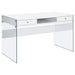 Dobrev 2-drawer Writing Desk Glossy White and Clear - Orbit Furniture (Richmond,BC)