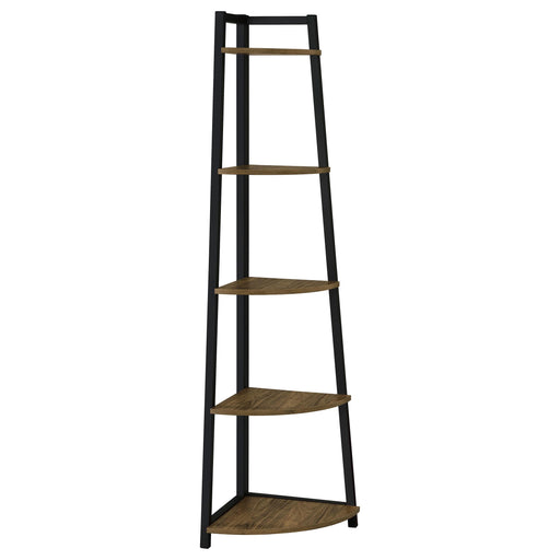 Jacksonville 5-tier Corner Bookcase Aged Walnut - Orbit Furniture (Richmond,BC)