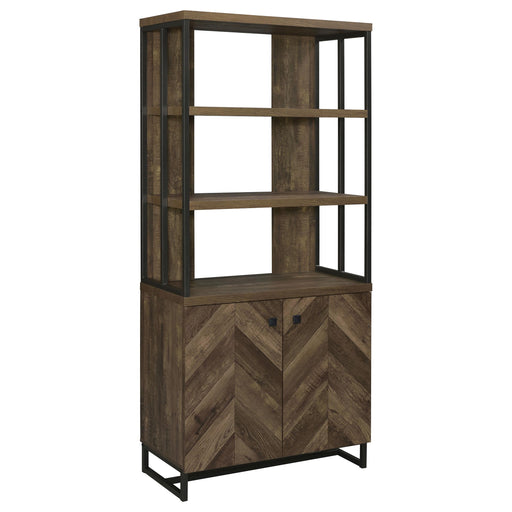 Millbrook 2-door Bookcase Rustic Oak Herringbone and Gunmetal - Orbit Furniture (Richmond,BC)