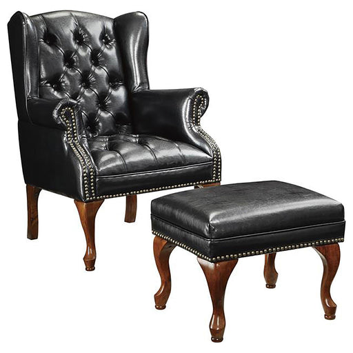 Roberts Button Tufted Back Accent Chair with Ottoman Black and Espresso - Orbit Furniture (Richmond,BC)