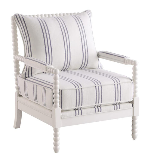 Blanchett Upholstered Accent Chair with Spindle Accent White and Navy - Orbit Furniture (Richmond,BC)