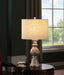 Brie Drum Shade Table Lamp Oatmeal and Antique Gold - Orbit Furniture (Richmond,BC)