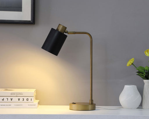 Cherise Adjustable Shade Table Lamp Antique Brass and Matte Black - Orbit Furniture (Richmond,BC)