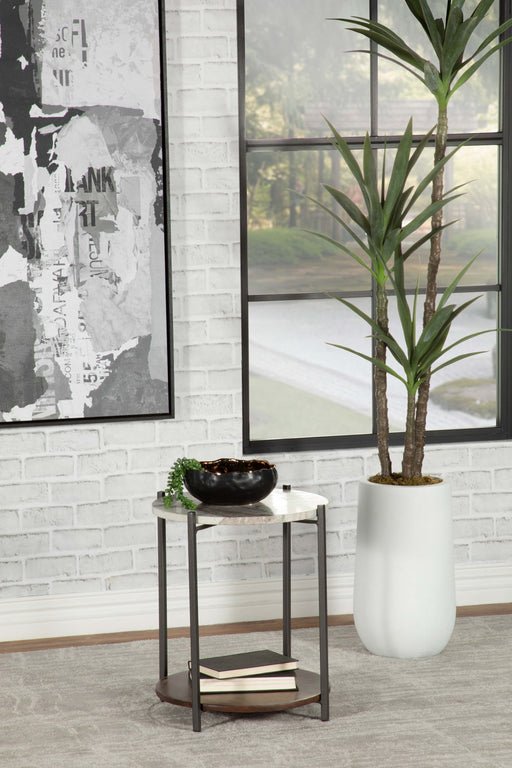 Noemie Round Accent Table with Marble Top White and Gunmetal - Orbit Furniture (Richmond,BC)