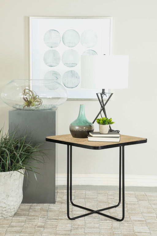 Elyna Square Accent Table Travertine and Black - Orbit Furniture (Richmond,BC)