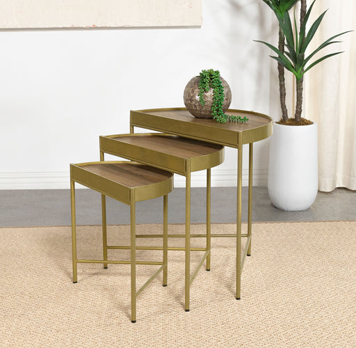 Tristen 3-Piece Demilune Nesting Table With Recessed Top Brown and Gold - Orbit Furniture (Richmond,BC)
