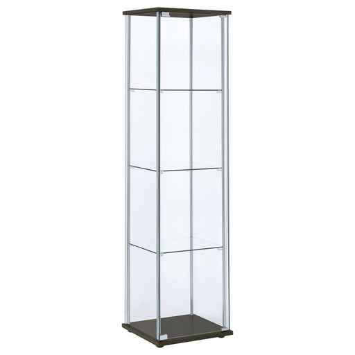 Bellatrix Rectangular 4-shelf Curio Cabinet Cappuccino and Clear - Orbit Furniture (Richmond,BC)