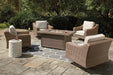 Beachcroft Beachcroft Fire Pit Table with Four Nuvella Swivel Lounge Chairs - Orbit Furniture (Richmond,BC)