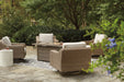 Beachcroft Beachcroft Fire Pit Table with Four Nuvella Swivel Lounge Chairs - Orbit Furniture (Richmond,BC)