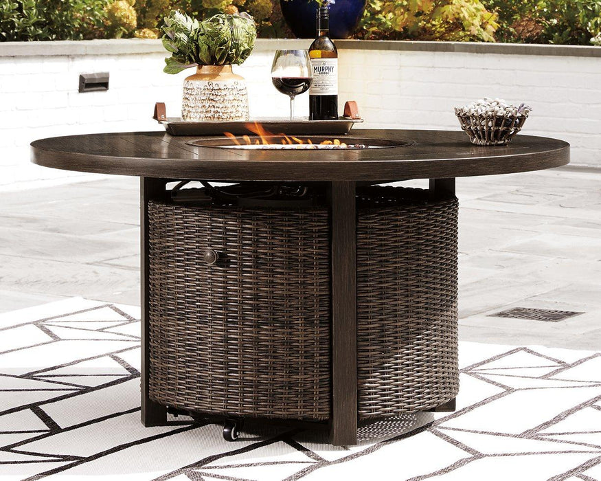 Paradise Trail Paradise Trail Fire Pit Table with 4 Nuvella Swivel Lounge Chairs - Orbit Furniture (Richmond,BC)