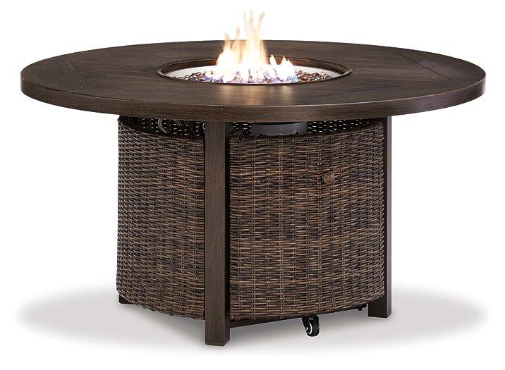 Paradise Trail Paradise Trail Fire Pit Table with 4 Nuvella Swivel Lounge Chairs - Orbit Furniture (Richmond,BC)