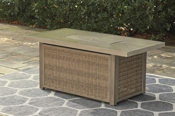 Beachcroft Beachcroft Fire Pit Table with Four Nuvella Swivel Lounge Chairs - Orbit Furniture (Richmond,BC)