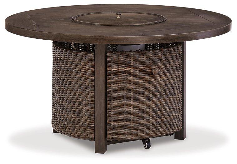 Paradise Trail Paradise Trail Fire Pit Table with 4 Nuvella Swivel Lounge Chairs - Orbit Furniture (Richmond,BC)
