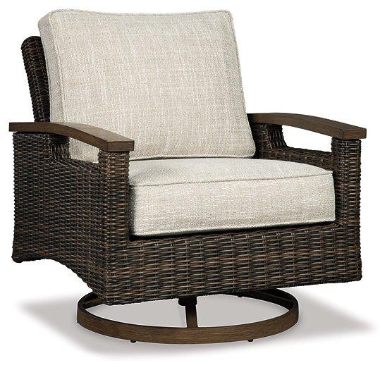 Paradise Trail Paradise Trail Fire Pit Table with 4 Nuvella Swivel Lounge Chairs - Orbit Furniture (Richmond,BC)