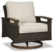 Paradise Trail Paradise Trail Fire Pit Table with 4 Nuvella Swivel Lounge Chairs - Orbit Furniture (Richmond,BC)