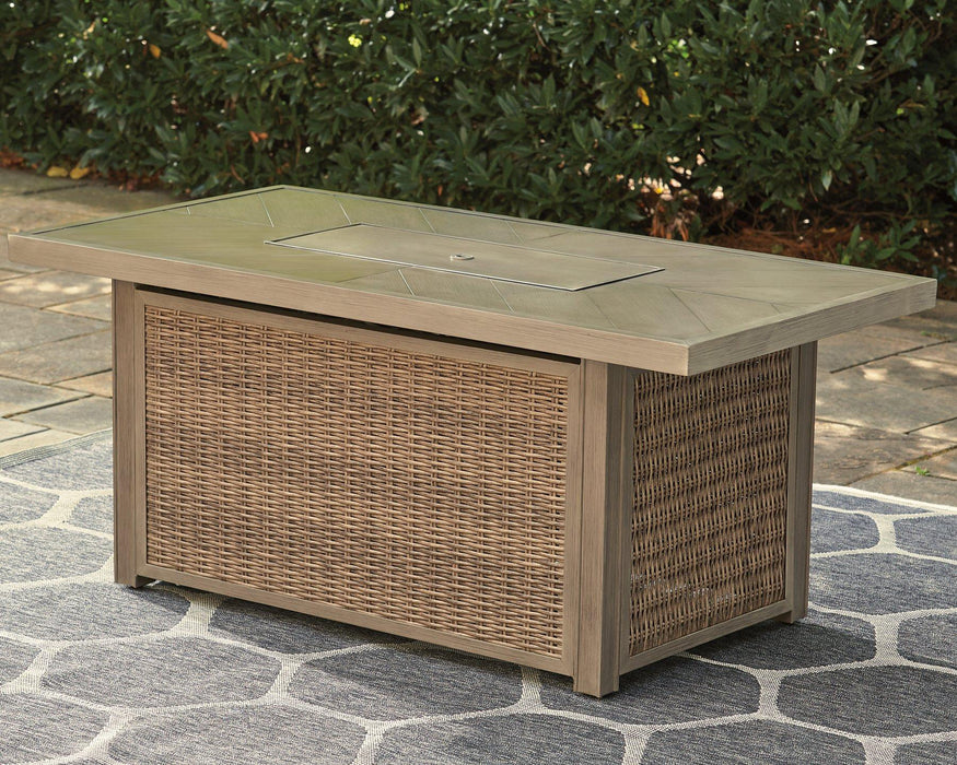 Beachcroft Beachcroft Fire Pit Table with Four Nuvella Swivel Lounge Chairs - Orbit Furniture (Richmond,BC)