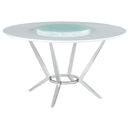 Abby Round Dining Table with Lazy Susan White and Chrome - Orbit Furniture (Richmond,BC)