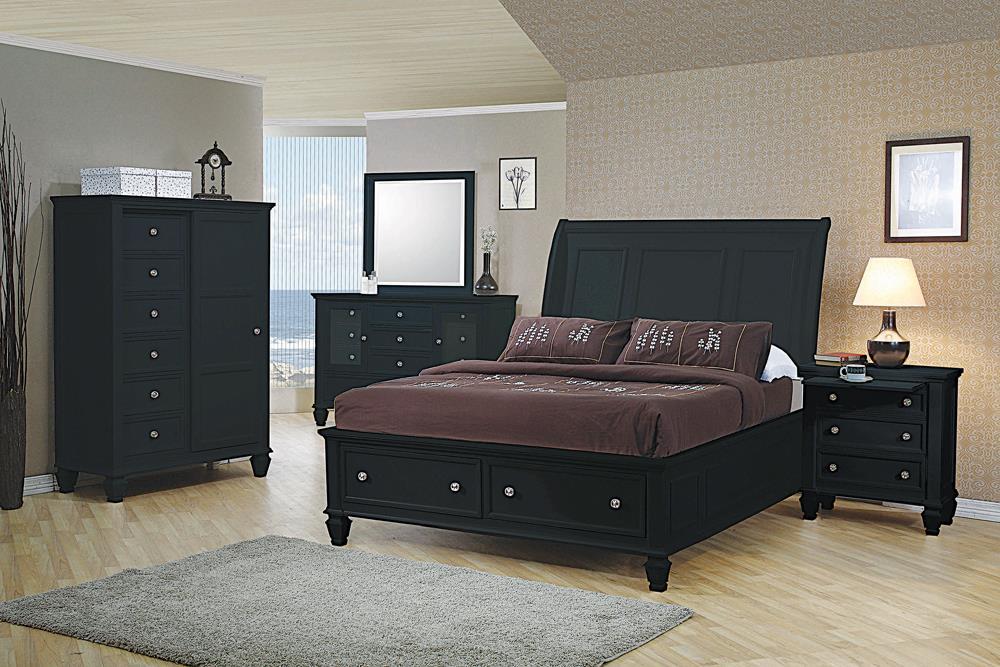 Sandy Beach Queen & E.King Storage Sleigh Bed Black & White - Orbit Furniture (Richmond,BC)