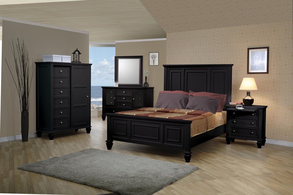 Sandy Beach Queen & E.King Panel Bed with High Headboard Black & White - Orbit Furniture (Richmond,BC)
