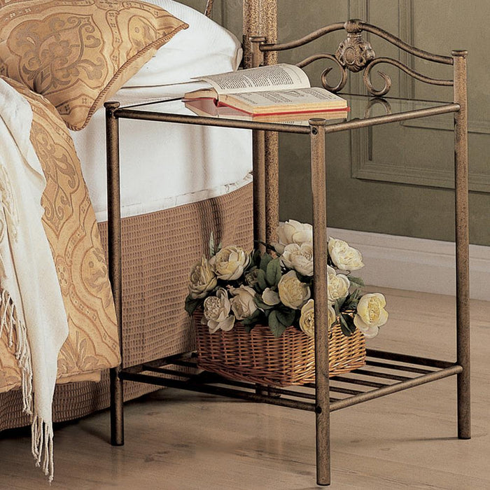 Sydney 2-shlef Nightstand Antique Brushed Gold - Orbit Furniture (Richmond,BC)
