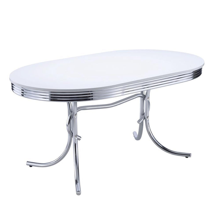 Retro Oval Dining Table Glossy White and Chrome - Orbit Furniture (Richmond,BC)