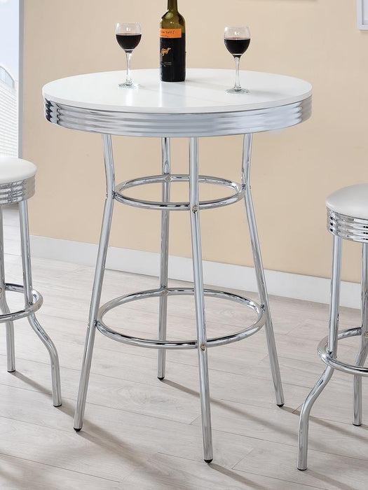 Theodore Round Bar Table Chrome and Glossy White - Orbit Furniture (Richmond,BC)