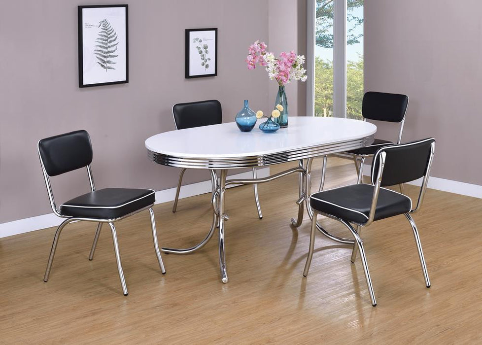 Retro Oval Dining Table Glossy White and Chrome - Orbit Furniture (Richmond,BC)