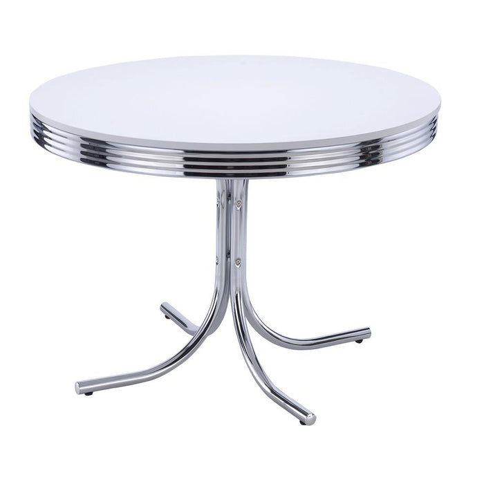 Retro Round Dining Table Glossy White and Chrome - Orbit Furniture (Richmond,BC)