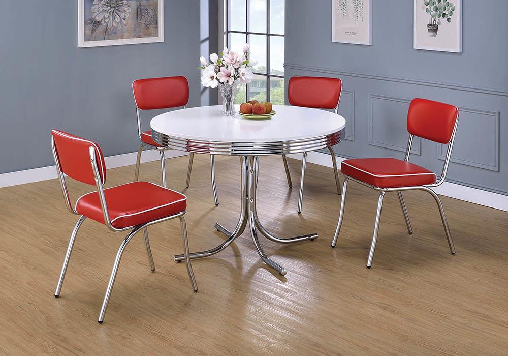 Retro Round Dining Table Glossy White and Chrome - Orbit Furniture (Richmond,BC)