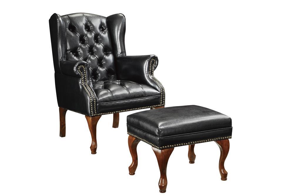 Roberts Button Tufted Back Accent Chair with Ottoman Black and Espresso - Orbit Furniture (Richmond,BC)