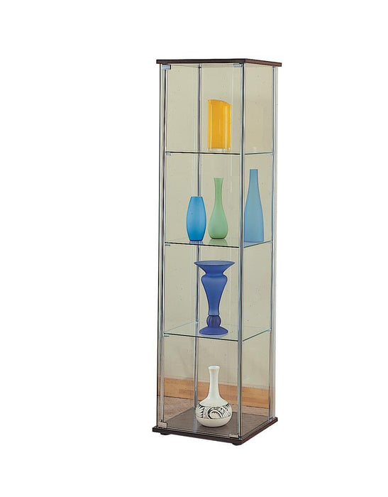 Bellatrix Rectangular 4-shelf Curio Cabinet Cappuccino and Clear - Orbit Furniture (Richmond,BC)