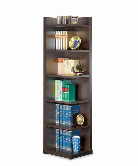 Pinckard 6-tier Corner Bookcase Cappuccino - Orbit Furniture (Richmond,BC)