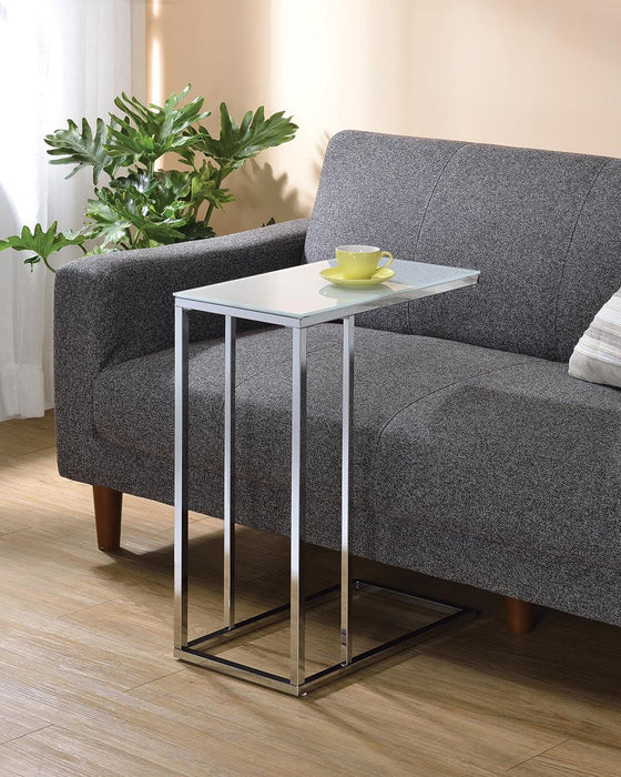 Stella Glass Top Accent Table Chrome and White - Orbit Furniture (Richmond,BC)