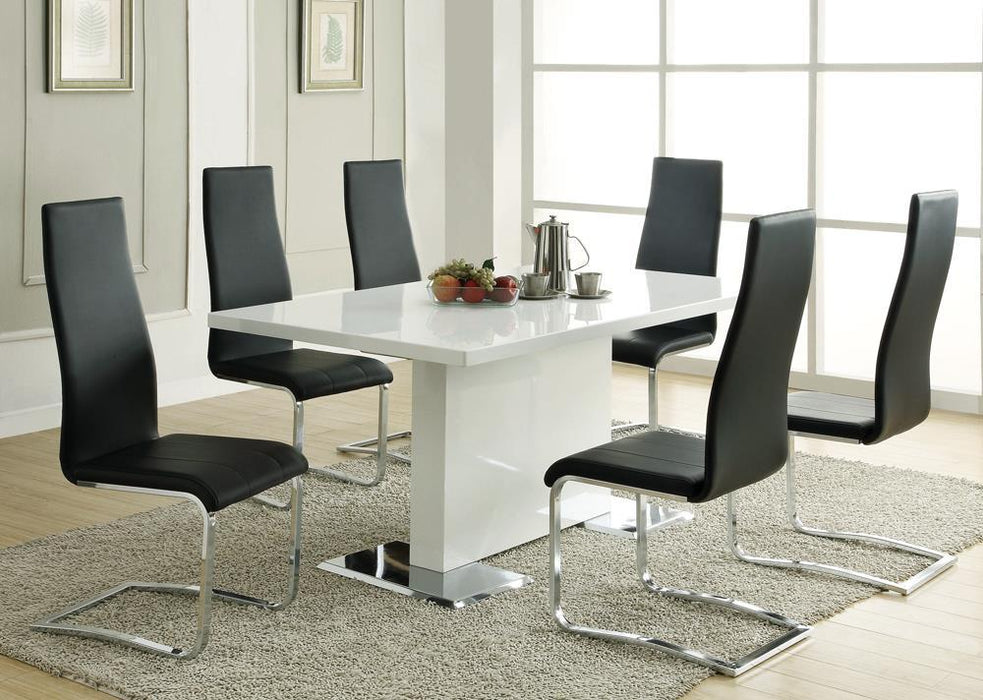 Anges T-shaped Pedestal Dining Table Glossy White - Orbit Furniture (Richmond,BC)