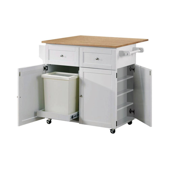 Jalen 3-door Kitchen Cart with Casters Natural Brown and White - Orbit Furniture (Richmond,BC)