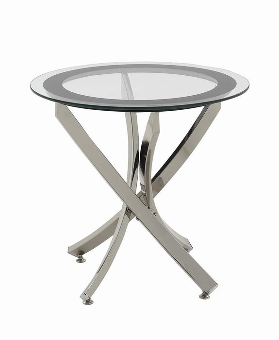 Brooke Glass Top End Table Chrome and Black - Orbit Furniture (Richmond,BC)