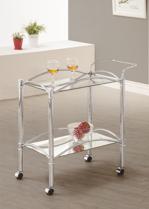 Shadix 2-tier Serving Cart with Glass Top Chrome and Clear - Orbit Furniture (Richmond,BC)
