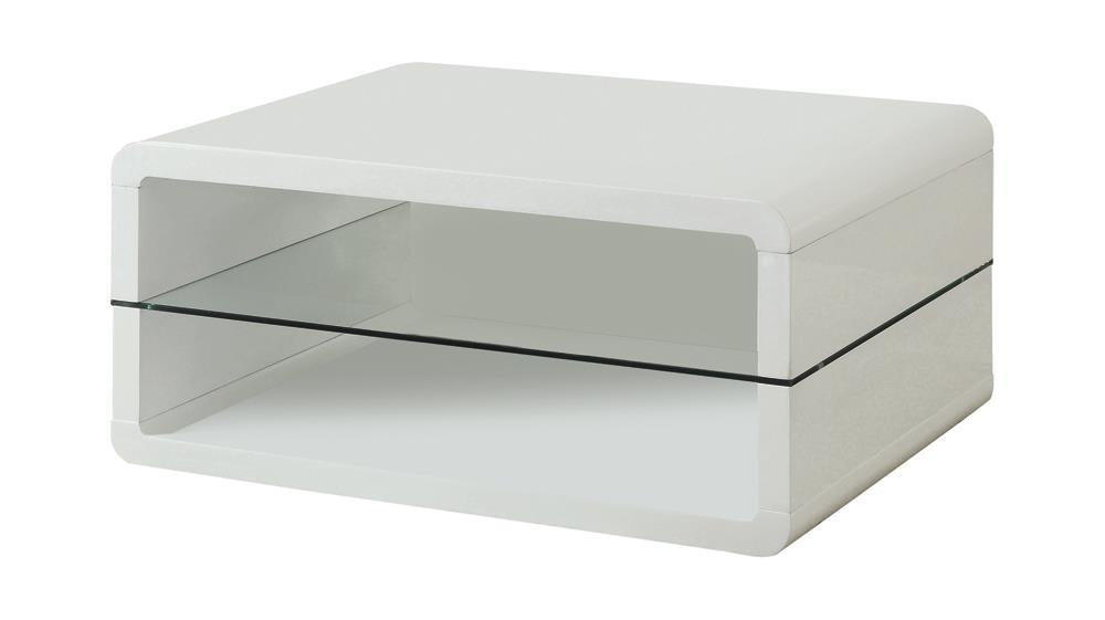 Elana Rectangle 2-shelf Coffee Table Glossy White - Orbit Furniture (Richmond,BC)