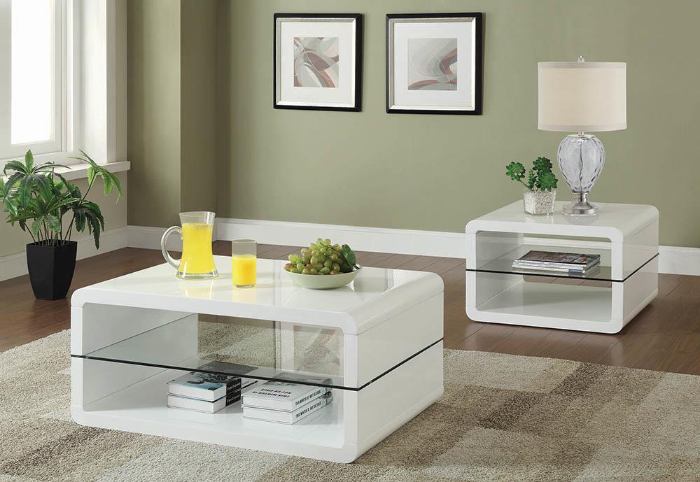 Elana Rectangle 2-shelf Coffee Table Glossy White - Orbit Furniture (Richmond,BC)
