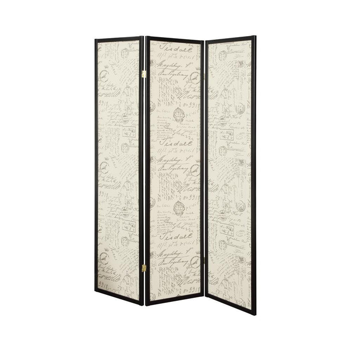 Felice 3-panel French Script Print Folding Screen Espresso - Orbit Furniture (Richmond,BC)