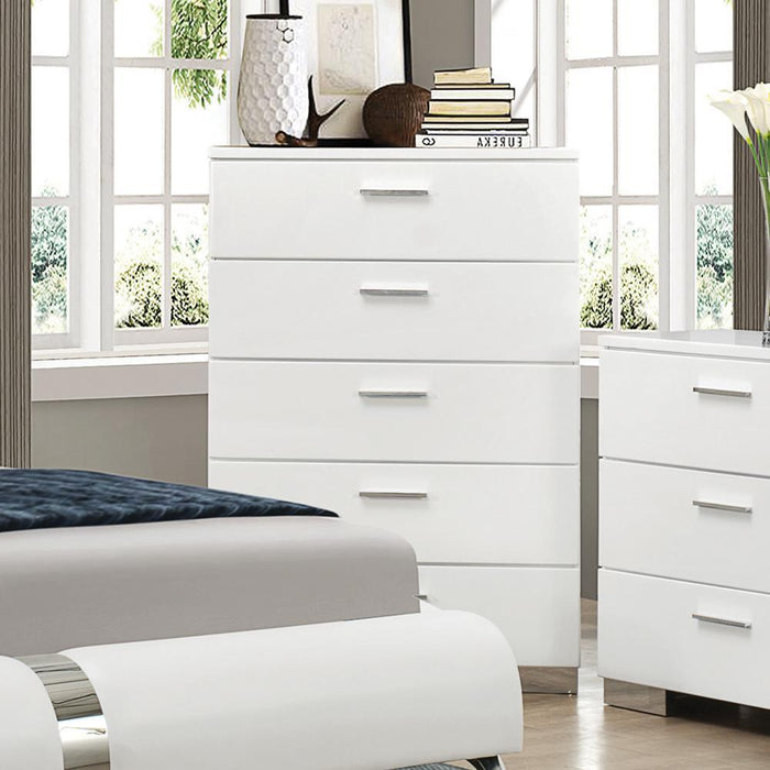 Felicity 5-drawer Chest Glossy White - Orbit Furniture (Richmond,BC)