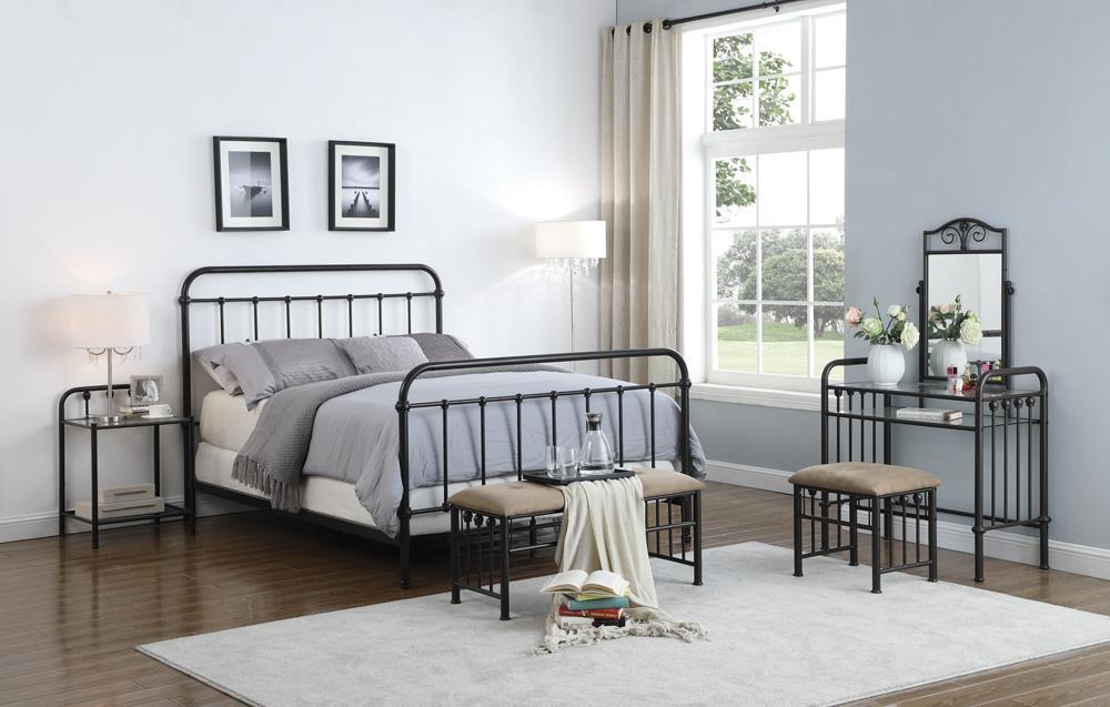 Livingston California King, E.King, & Queen Panel Metal Bed Dark Bronze - Orbit Furniture (Richmond,BC)