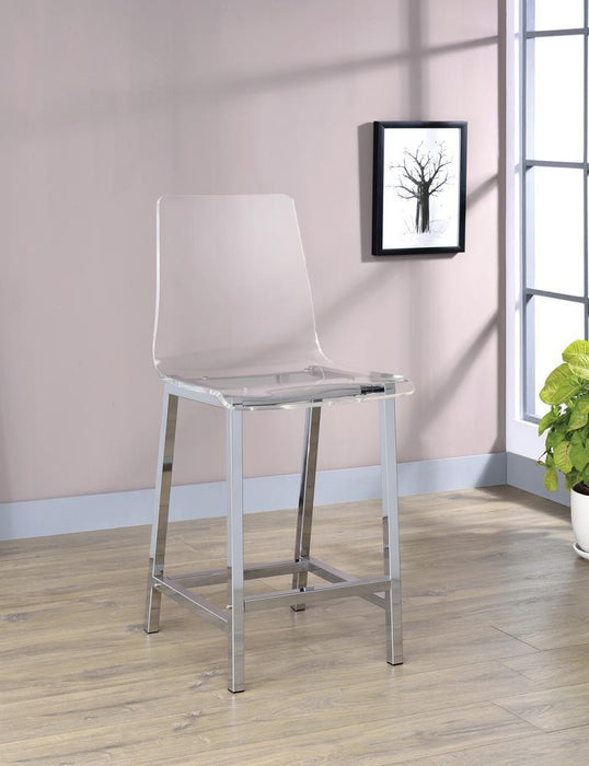 Juelia Counter Height Stools Chrome and Clear Acrylic (Set of 2) - Orbit Furniture (Richmond,BC)