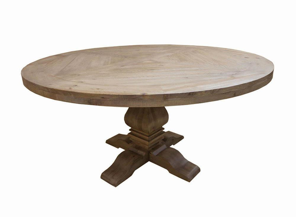 Florence Round Pedestal Dining Table Rustic Smoke - Orbit Furniture (Richmond,BC)