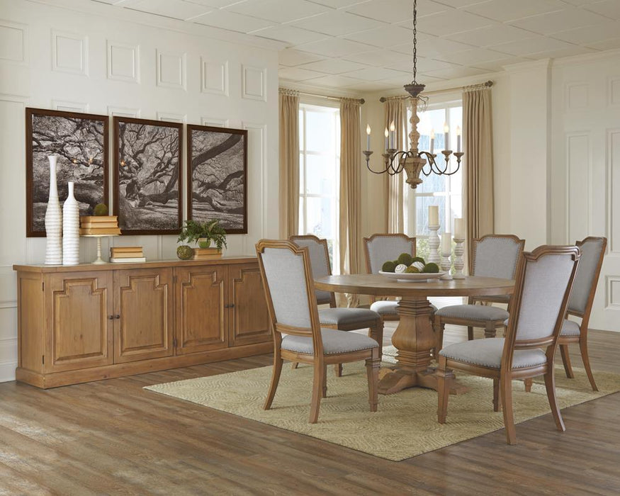 Florence Round Pedestal Dining Table Rustic Smoke - Orbit Furniture (Richmond,BC)