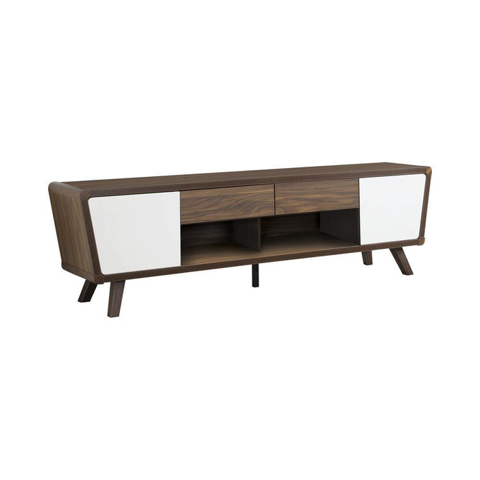 Alvin 2-drawer TV Console Dark Walnut and Glossy White - Orbit Furniture (Richmond,BC)