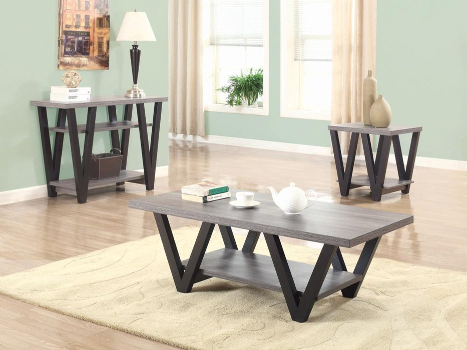 Stevens V-shaped End Table Black and Antique Grey - Orbit Furniture (Richmond,BC)