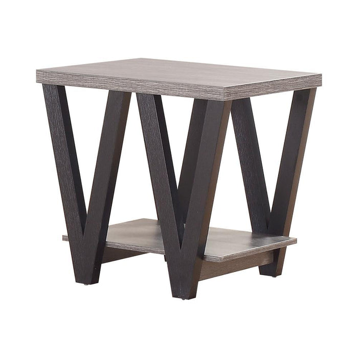Stevens V-shaped End Table Black and Antique Grey - Orbit Furniture (Richmond,BC)
