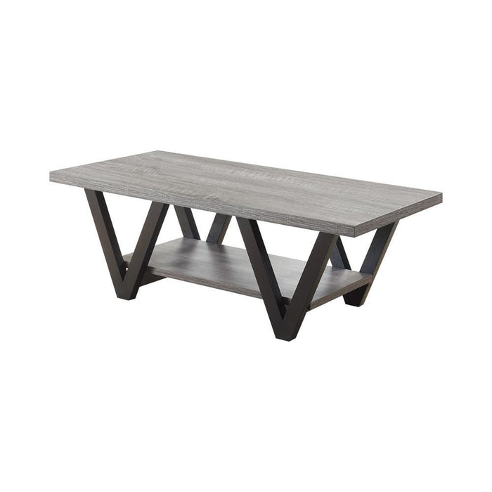 Stevens V-shaped Coffee Table Black and Antique Grey - Orbit Furniture (Richmond,BC)