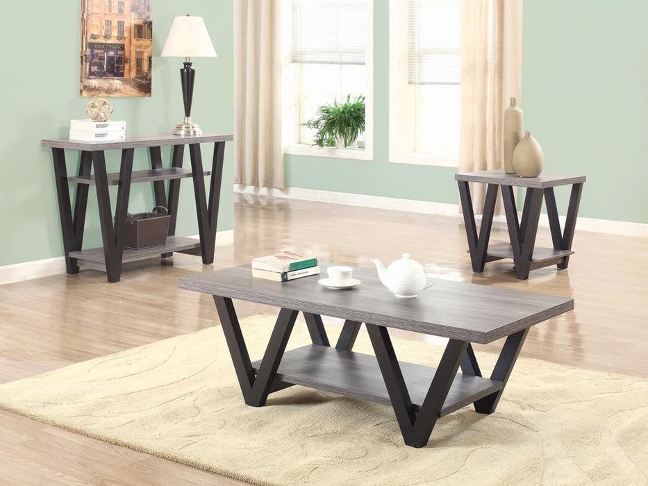 Stevens V-shaped Sofa Table Black and Antique Grey - Orbit Furniture (Richmond,BC)